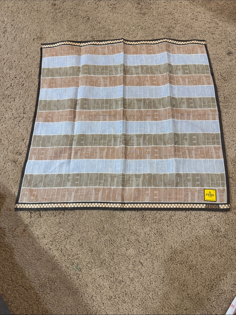 Fendi Striped Logo Silk Scarf - Beige, Light Blue, Olive